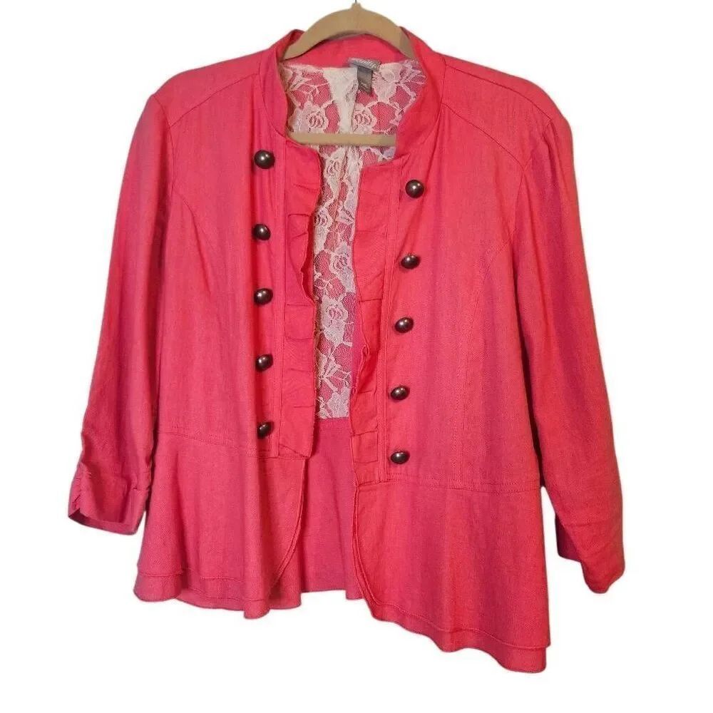Vanity blazer, pink, lace lining, coquett style. Size 2XL.